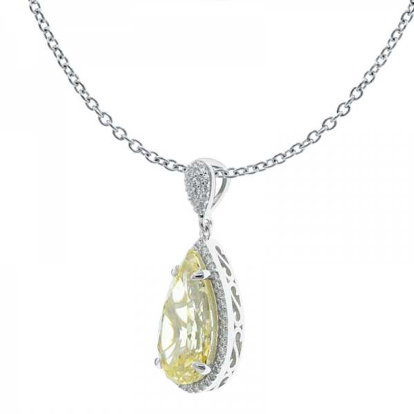 China 925 plata de ley en forma de pera diamante amarillo cz colgante 
