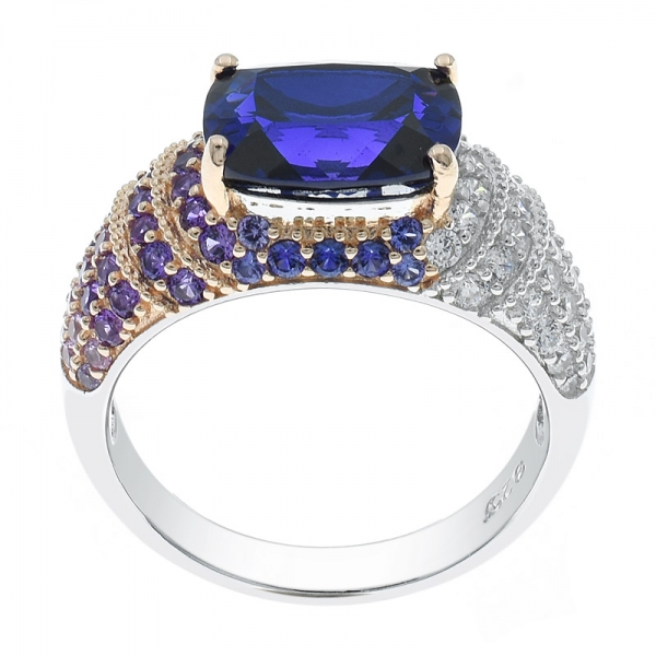 925 bicolor plateado tanzanite cz joyas anillo que hace fuentes 