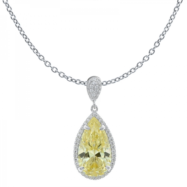 China 925 plata de ley en forma de pera diamante amarillo cz colgante 