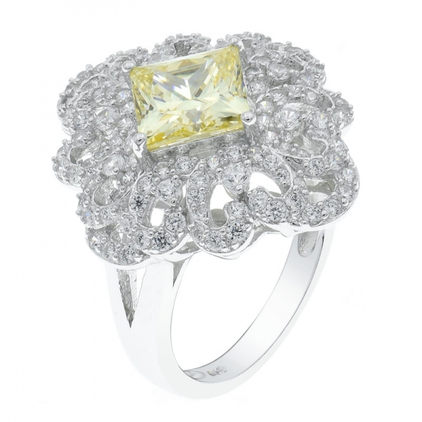 China 925 plata esterlina filigrana diamante amarillo cz anillo 