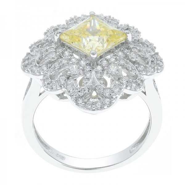 China 925 plata esterlina filigrana diamante amarillo cz anillo 