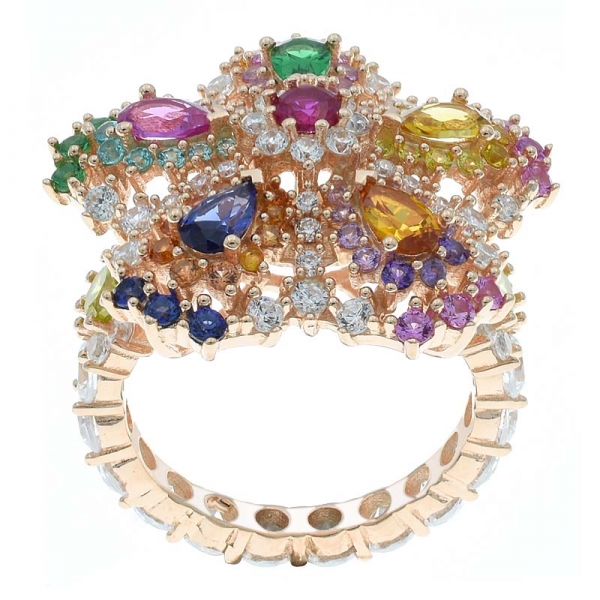 925 joyas de plata eterna multicolor flor anillo de joyería 