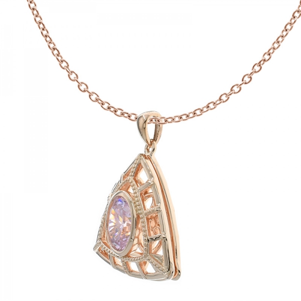 China 925 plata esterlina doble triángulo diamante rosa cz medallón colgante 