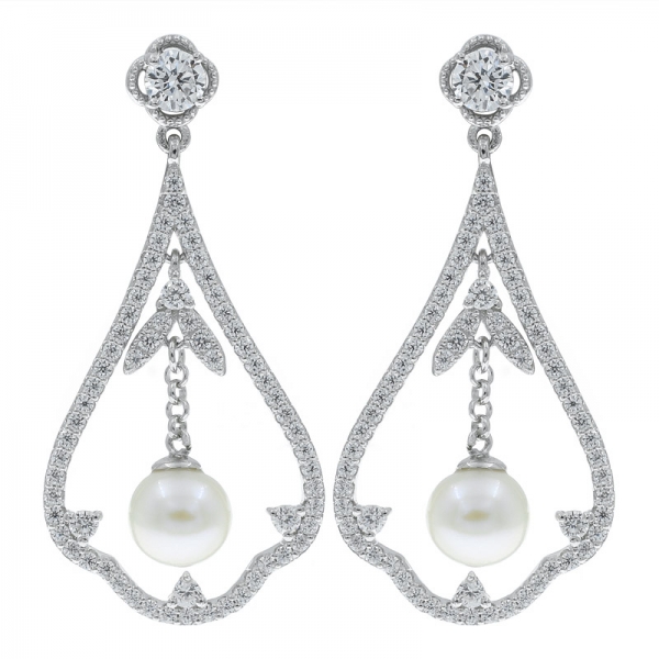 Pendientes abiertos de plata de ley 925 de China con perlas 