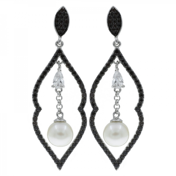Pendientes de perlas abiertas de plata de ley 925 con piedras transparentes 