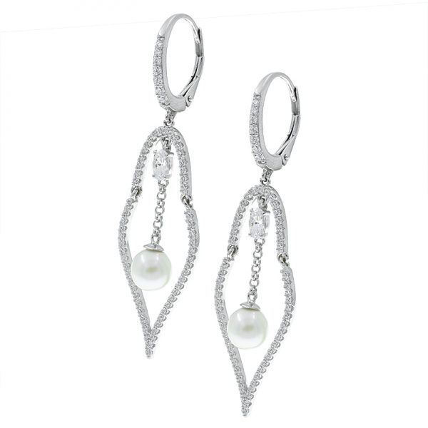 Pendientes de perlas abiertas de plata de ley 925 de China con piedras transparentes 