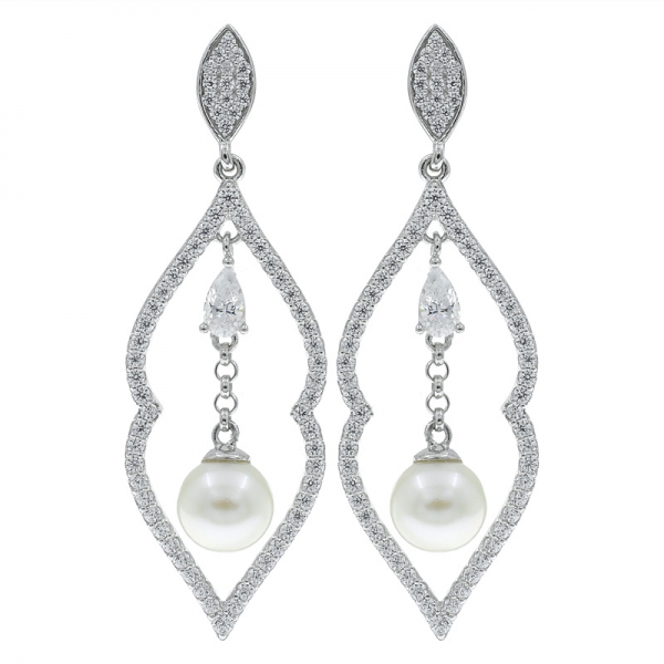 Pendientes de perlas abiertas de plata de ley 925 con piedras transparentes 