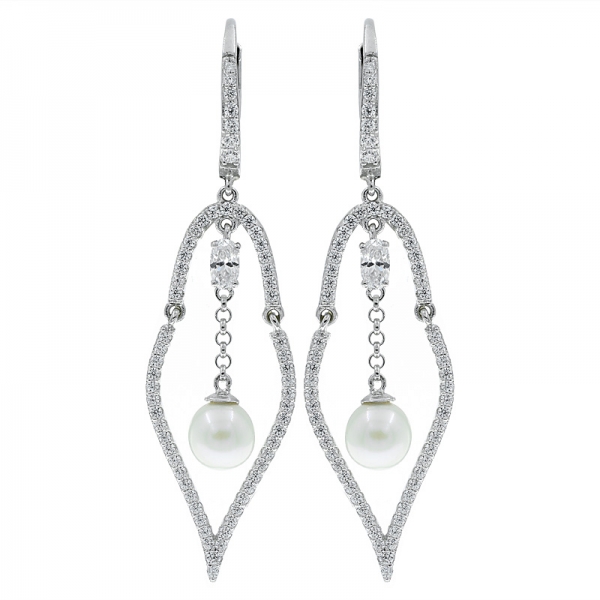 Pendientes de perlas abiertas de plata de ley 925 de China con piedras transparentes 