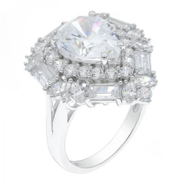 China 925 plata esterlina doble halo forma de pera blanco cz anillo 