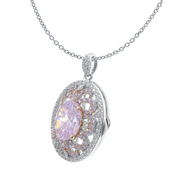 diamante rosa cz 925 plata esterlina medallón colgante de joyería 