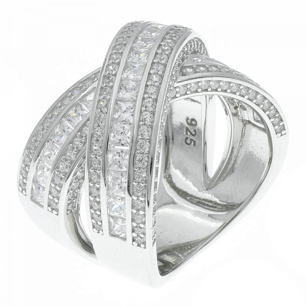 Joyas de plata de ley 925 con anillos cruzados con piedras transparentes 