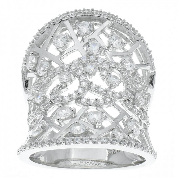 Fancy hecho a mano 925 plata esterlina filigrana anillo cz blanco 