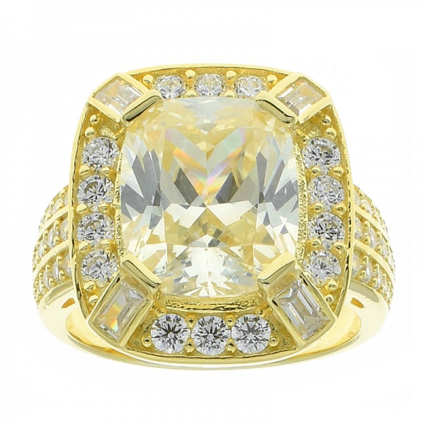 elegante anillo artesanal de plata de ley 925 con diamante amarillo cz 