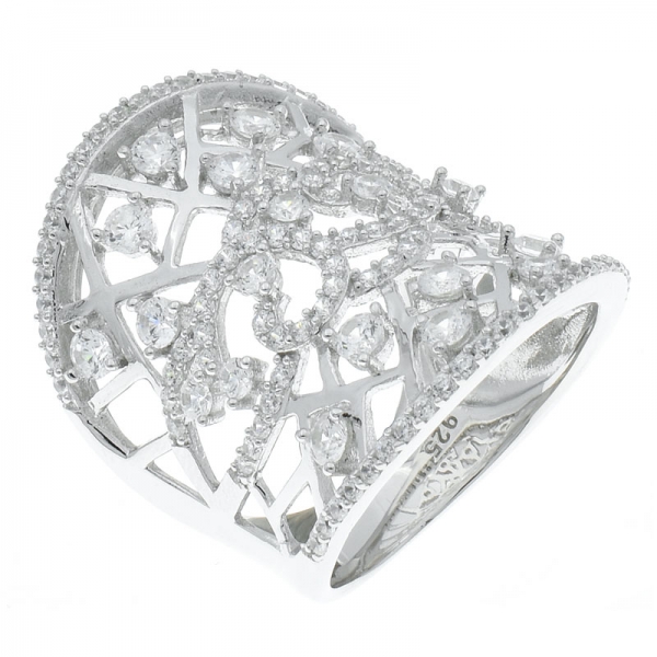 Fancy hecho a mano 925 plata esterlina filigrana anillo cz blanco 