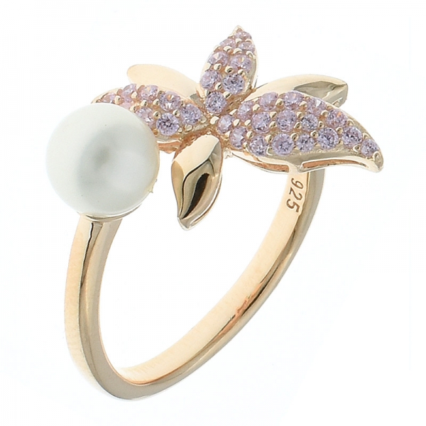 exquisito anillo de joyería de perlas frescas de plata de ley 925 