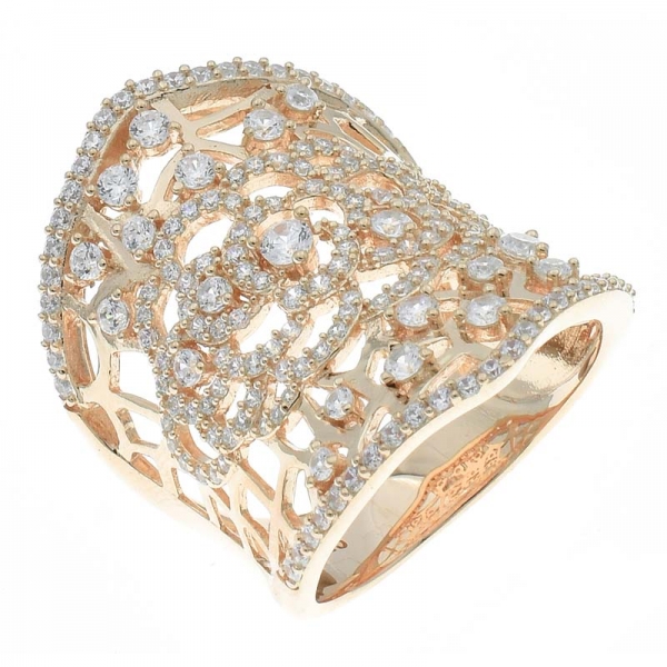Elegante anillo de plata chapado en oro rosa de filigrana de plata de ley 925. 
