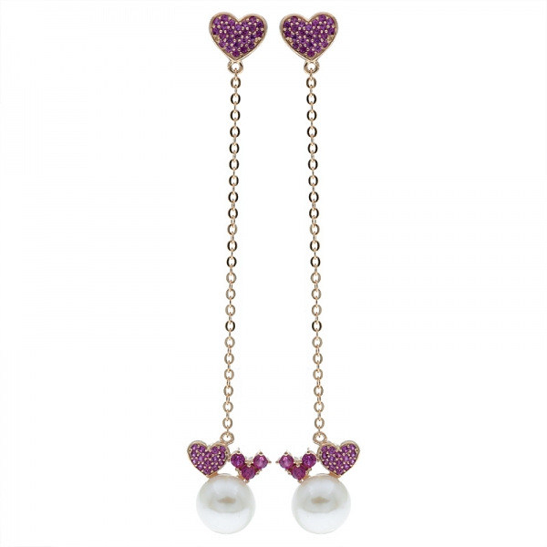 agradables pendientes de perlas en forma de corazón de plata de ley 925 