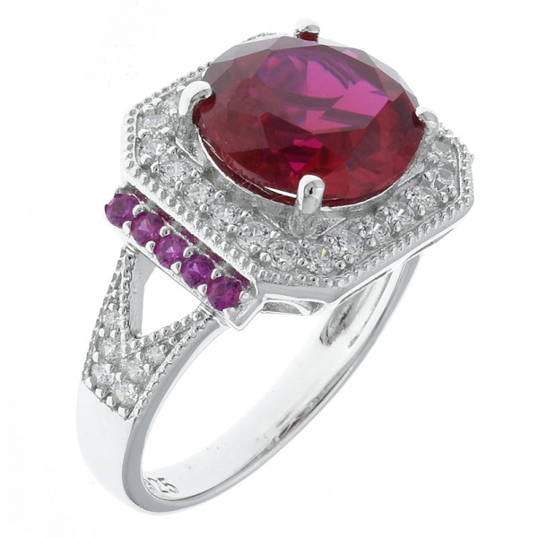 elegante anillo de joyería de plata 925 hecho a mano con corindón rojo 