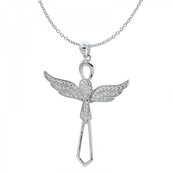 Colgante ángel de plata de ley 925 con alas en cruz 