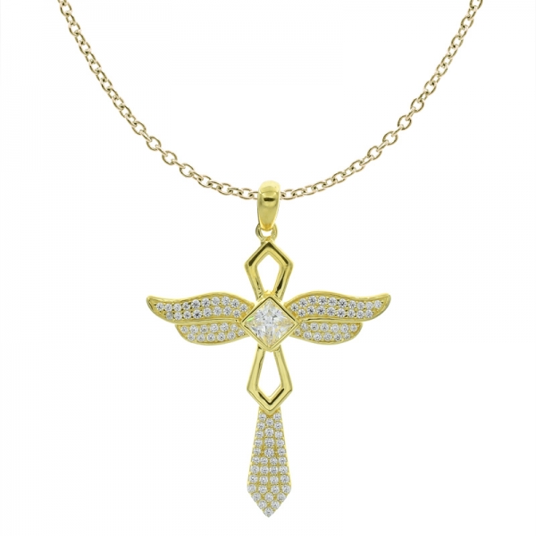colgante moderno de la joyería del ángel de la cruz del ala de plata de la moda 925 