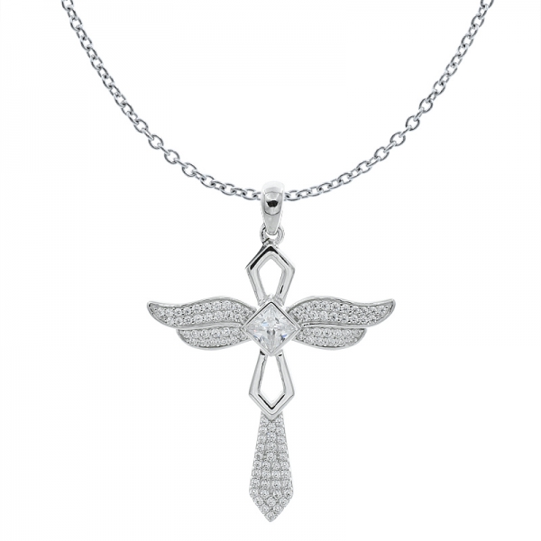 colgante moderno de la joyería del ángel de la cruz del ala de plata de la moda 925 