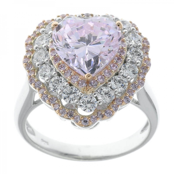 Plata de ley 925 con forma de corazón, diamante rosa cz, anillo de joyería 