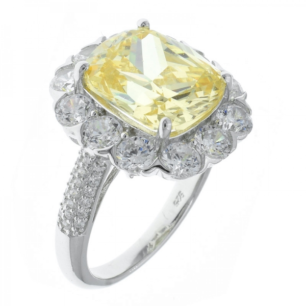 Anillo de plata 925 de la joyería de la flor del cz amarillo del diamante 