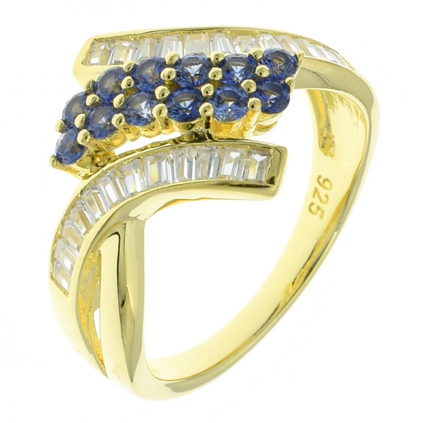 Plata de ley 925 chapado en oro bypass baguette anillo de la joyería 