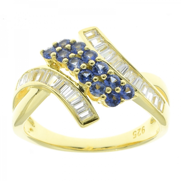 Plata de ley 925 chapado en oro bypass baguette anillo de la joyería 