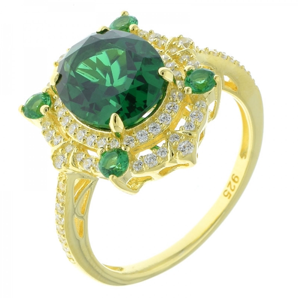 Joyería de plata de ley 925 con doble anillo de halo y nano verde. 