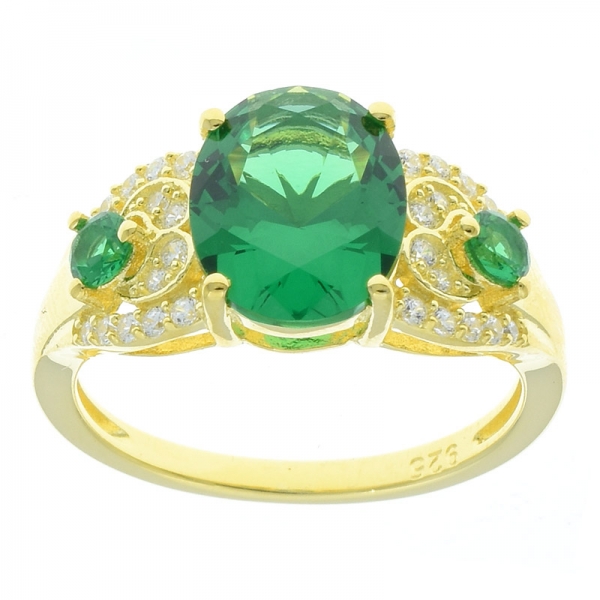 Anillo de joyería de plata esterlina 925 chapada en oro con nano verde 
