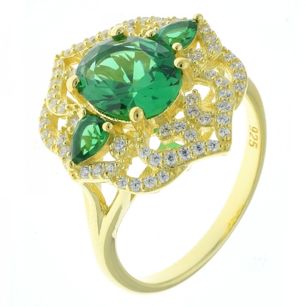 elegante anillo de joyería de plata esterlina con encaje de plata 925 con nano verde 