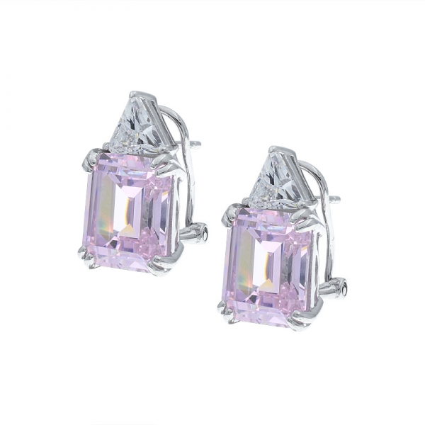 Pendientes de plata 925 de plata con diamantes rosa cz omega. 