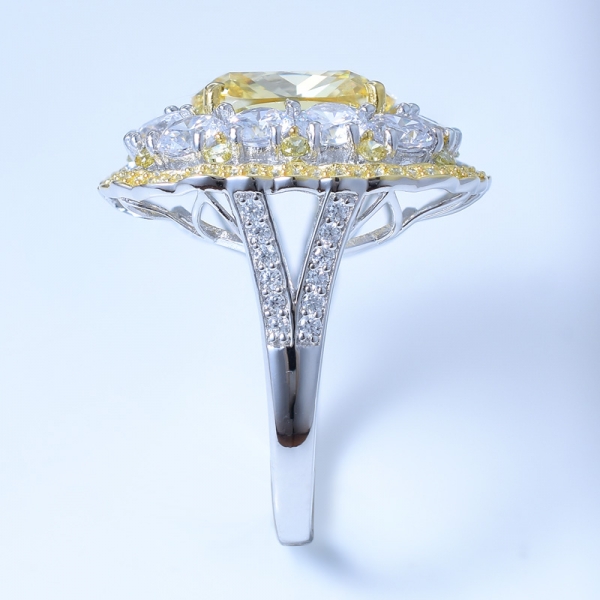 Anillo de plata de ley 925 con doble halo y diamantes amarillo cz 