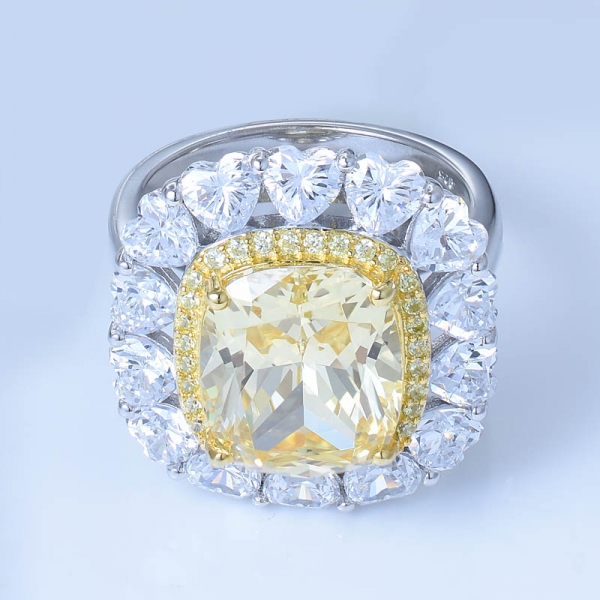 Anillo de bisutería de plata 925 con flor de sol y diamante amarillo cz. 