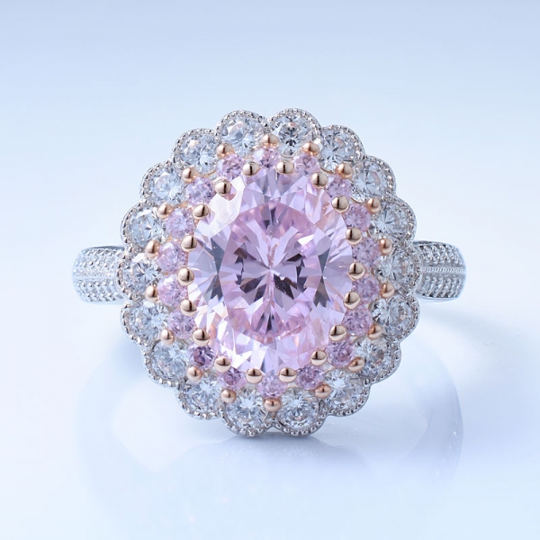 Conjunto de joyas de plata 925 con flores y diamantes rosa cz. 
