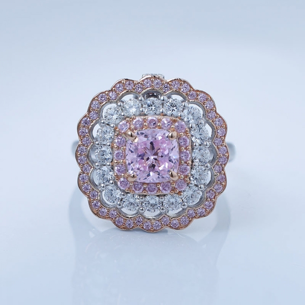 Conjunto de bisutería de encaje de plata 925 con forma de cojín color rosa diamante cz 