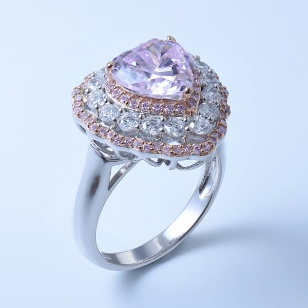 Conjunto de joyas en forma de corazón de plata de ley 925 con diamante rosa cz 