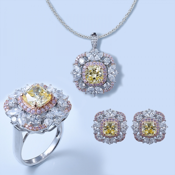 Conjunto de joyas de plata esterlina 925 con diamante amarillo cz. 