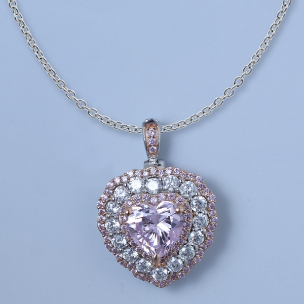 Conjunto de joyas en forma de corazón de plata de ley 925 con diamante rosa cz 
