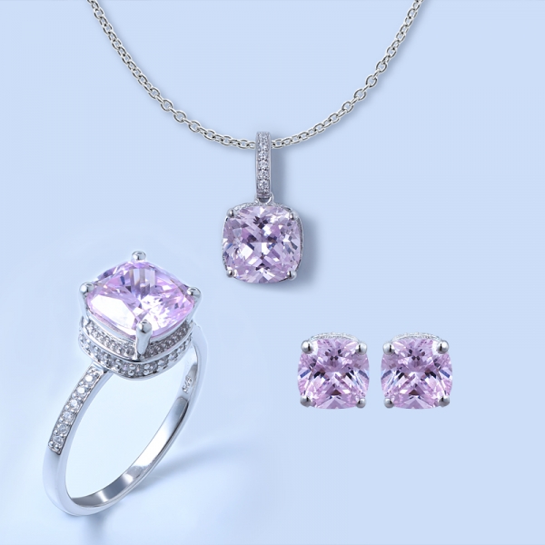 Solitario de plata esterlina 925, diamante rosa, conjunto de joyas. 