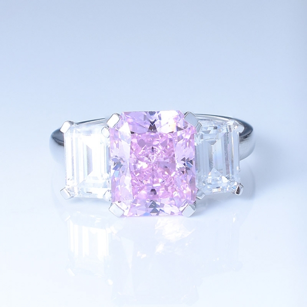 Anillo de joyería de plata esterlina 925 con tres piedras de diamante rosa 