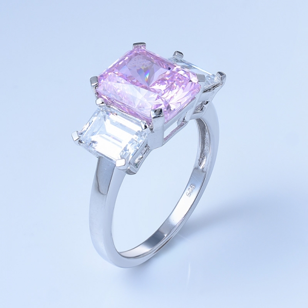 Anillo de joyería de plata esterlina 925 con tres piedras de diamante rosa 