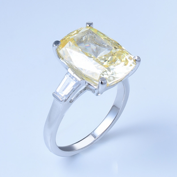 Anillo de bisutería de plata 925 de color amarillo diamante grande para mujer. 