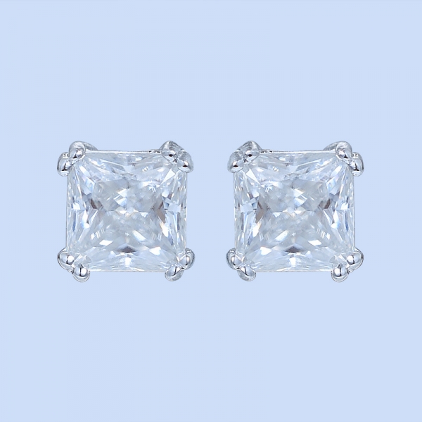 Pendientes de diamantes cuadrados con solitario de plata de ley 925 