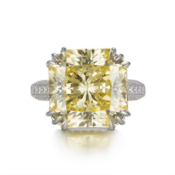 Anillo de la joyería del color del diamante del corte del fuego artificial de la forma del asscher de la plata esterlina 925 