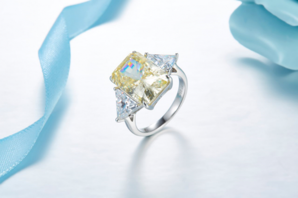 10.0ct forma radiante de fuegos artificiales corte diamante color 3 piedra anillo de compromiso plata 