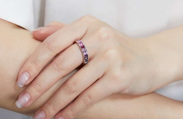 Configuraciones de anillo de color arco iris de corte princesa de plata esterlina 925 al por mayor para mujeres 