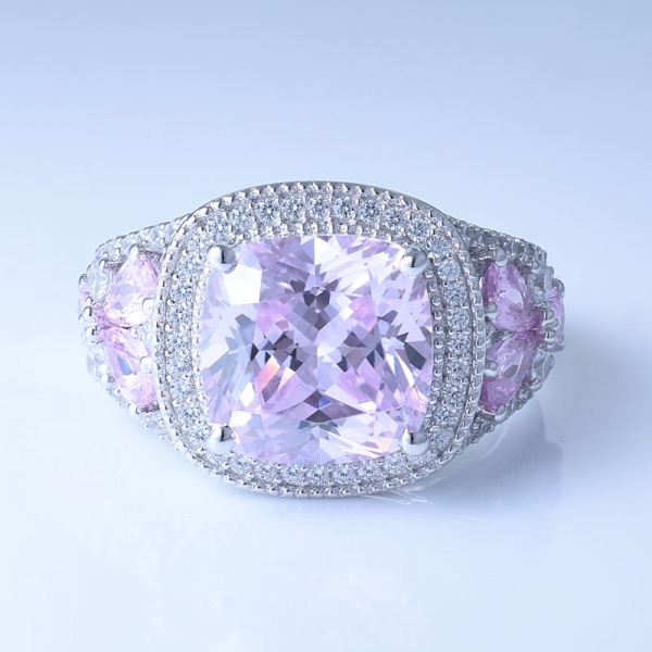 Anillo de lujo de plata de ley 925 con brillante diamante rosa cz. 