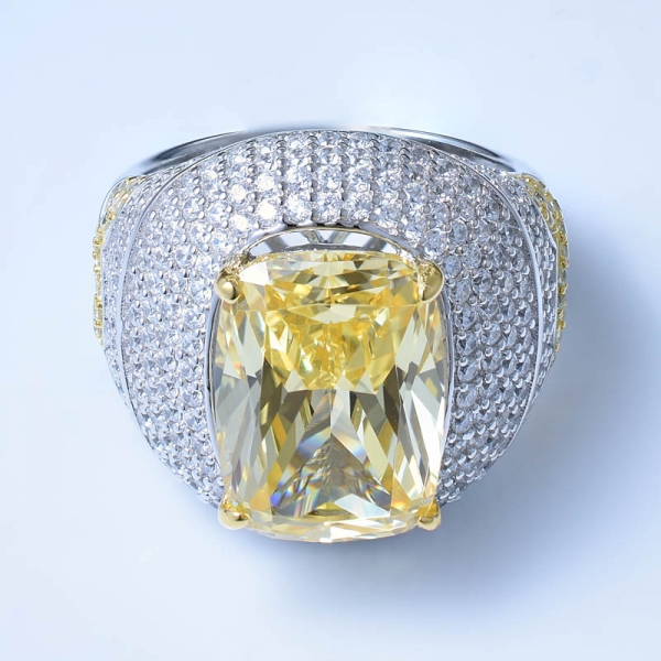 Anillo de plata de ley 925 brillante con diamante amarillo cz. 